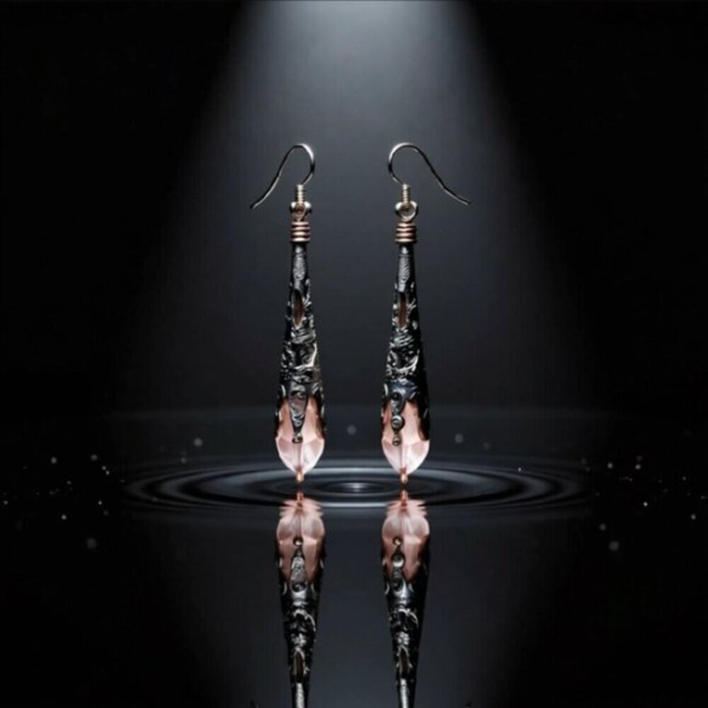 Ultra Feminine! Extra Long! Copper Filigree & Pastel Pink Dangle Earrings
